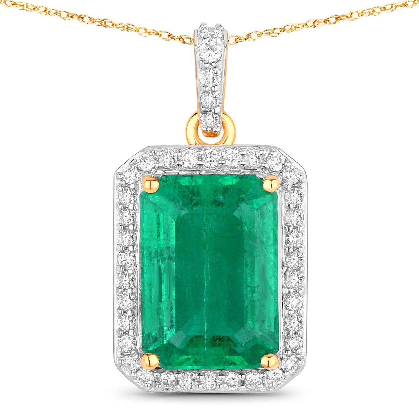 IGI Certified 4.9 ct Zambian Emerald and Diamond 18k Yellow Gold Pendant