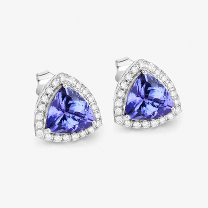 3.82 ct Genuine Tanzanite and White Diamond 14K White Gold Earrings