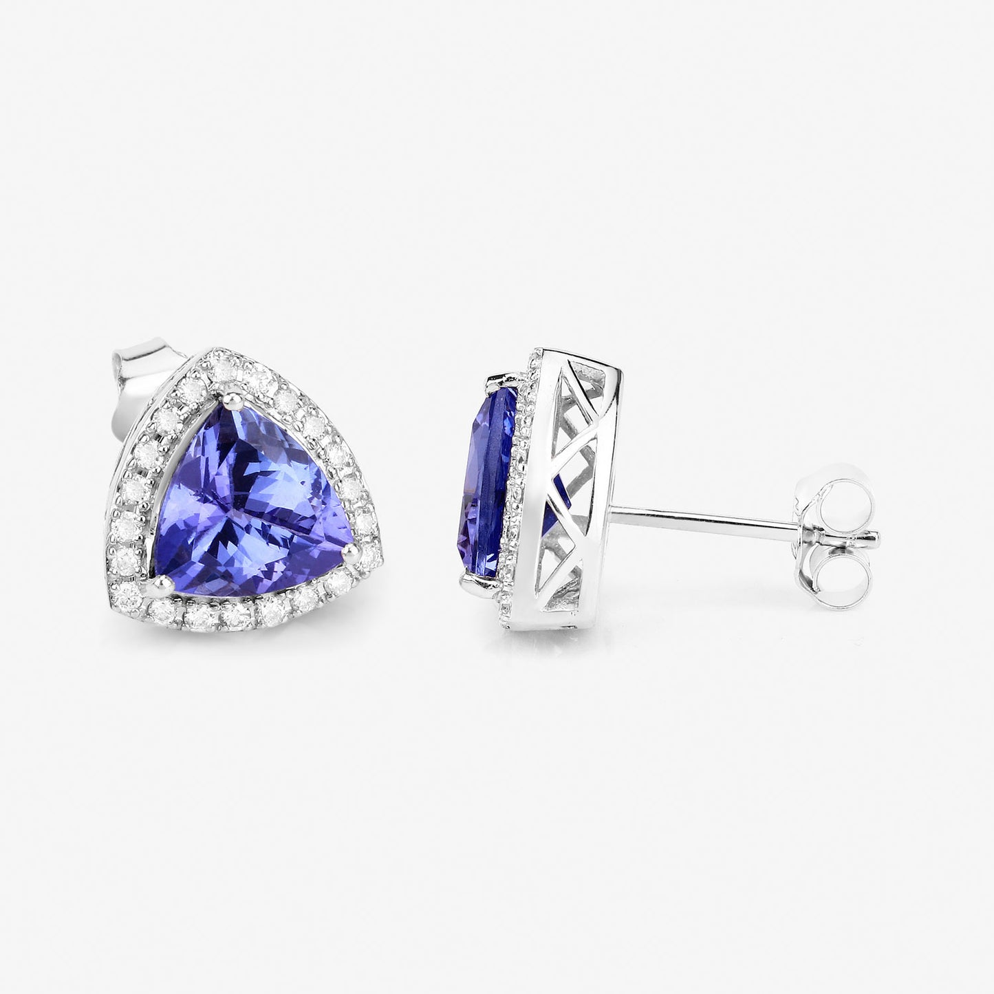 3.82 ct Genuine Tanzanite and White Diamond 14K White Gold Earrings