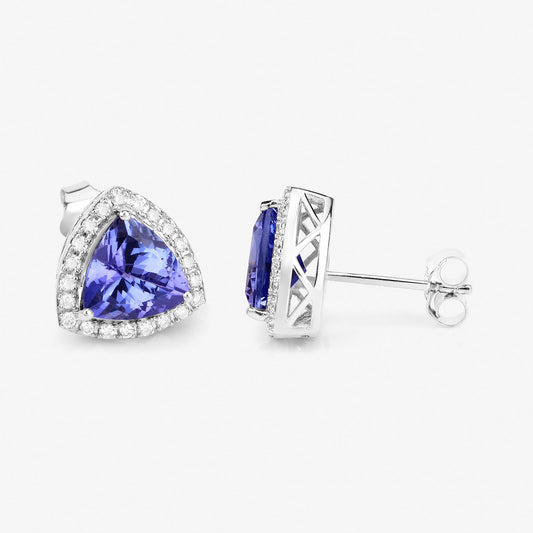 3.82 ct Genuine Tanzanite and White Diamond 14K White Gold Earrings