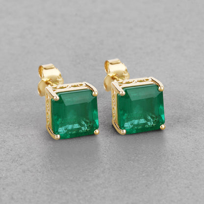 IGI Certified 4.36 ct Genuine Zambian Emerald 14K Yellow Gold Earrings