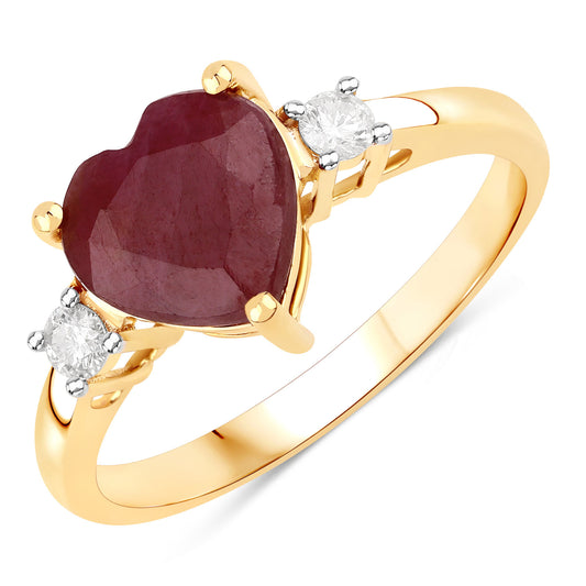 2.79 Carat Genuine Ruby and White Diamond 14K Yellow Gold Ring